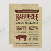 Rustic Burlap Anniversaire Fête BBQ Invitations (Devant / Derrière)