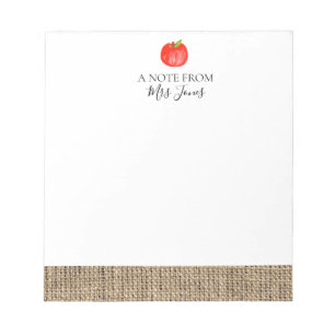 Rustic burlap apple teachers gift notepad notitieblok