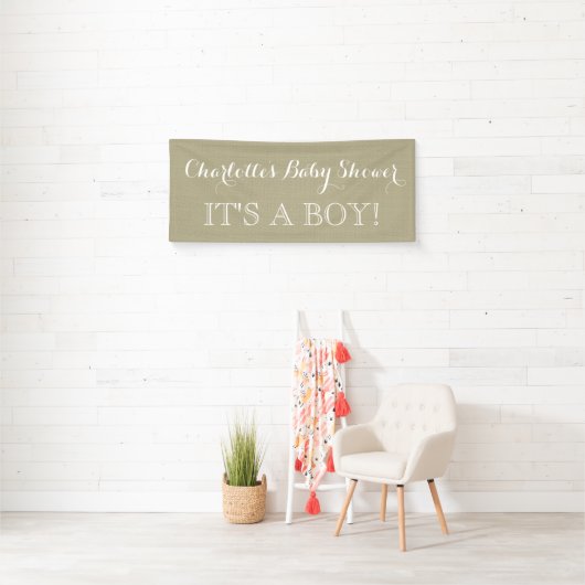 Rustic Burlap Baby shower Sign Custom Spandoek (Insitu)