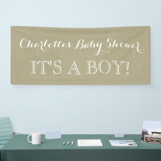 Rustic Burlap Baby shower Sign Custom Spandoek (Beurs)