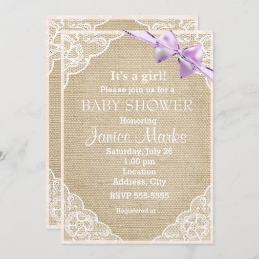  Rustic Burlap Baby shower Uitnodiging (Voorkant / Achterkant)