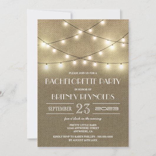 Rustic Burlap Bachelorette Party Kaart (Voorkant)