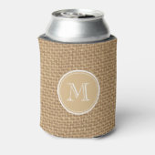 Rustic Burlap Background Monogram Blikjeskoeler (Blikje Achterkant)