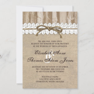 Rustic Burlap Barn Wood Twine Wedding Uitnodiging