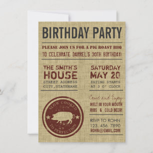 Rustic Burlap BBQ Birthday Party Kaart