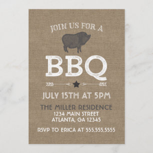 Rustic Burlap  BBQ Party Kaart