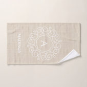 Rustic Burlap Beige Farmhouse Monogram Bad Handdoek (Handdoek)
