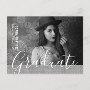 Rustic Burlap Black en White Photo Afstuderen Uitnodiging Briefkaart