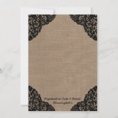 Rustic Burlap & Black Lace Bachelorette Party Kaart (Achterkant)