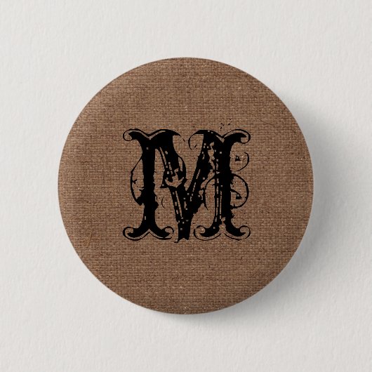 Rustic Burlap Black Monogram - Shabby Chic Ronde Button 5,7 Cm (Voorkant)