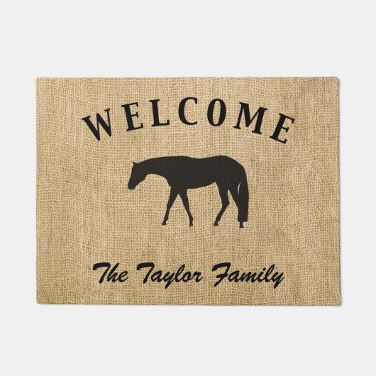 Rustic Burlap Black Western Pleasure Horse Deurmat (Voorkant)