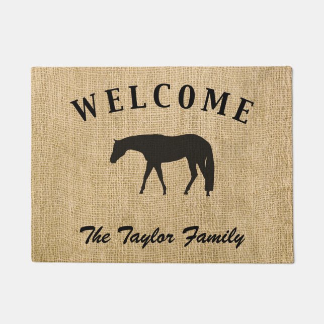 Rustic Burlap Black Western Pleasure Horse Deurmat (Voorkant)