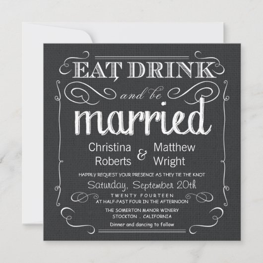 Rustic Burlap Black White Wedding Invitations Kaart (Voorkant)