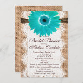 Rustic Burlap Blauwgroen Daisy Bridal Shower Invit Kaart (Voorkant / Achterkant)