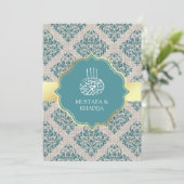 Rustic Burlap Blauwgroen Damask Muslim Wedding Kaart (Staand voorkant)