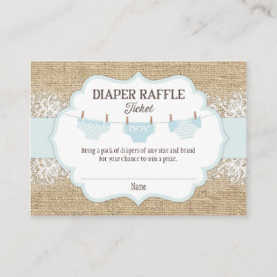 Rustic Burlap Blue Boy Diaper Raffle Ticket Informatiekaartje