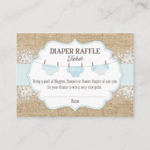 Rustic Burlap Blue Boy Diaper Raffle Ticket Informatiekaartje