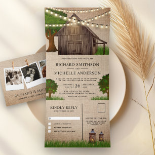 Rustic Burlap Boerderij Wood Barn String Lights We Drieluik Uitnodiging