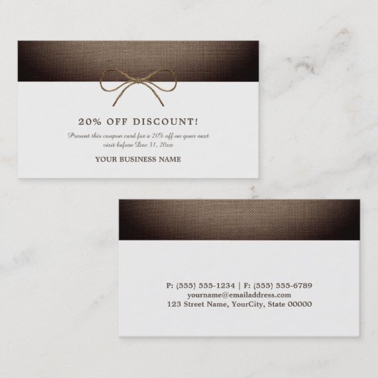 Rustic Burlap Bow, bon de réduction (Devant / Derrière)