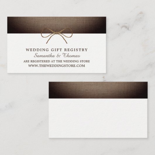 Rustic Burlap Bow, Gift Registry Informatiekaartje (Voorkant / Achterkant)