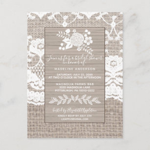 Rustic Burlap Bridal Shower Invitation Briefkaart
