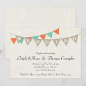 Rustic Burlap Coral Pennant Wedding Invitation Kaart (Voorkant / Achterkant)