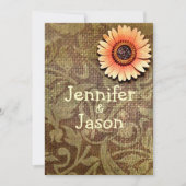Rustic Burlap Damask Flower Wedding Invitations Kaart (Voorkant)