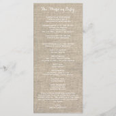 Rustic Burlap Damask Programme de mariage vintage (Dos)