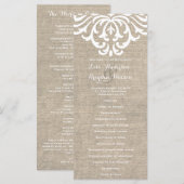 Rustic Burlap Damask Programme de mariage vintage (Devant / Derrière)