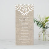 Rustic Burlap Damask Programme de mariage vintage (Debout devant)