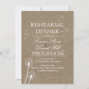 Rustic Burlap Dandelion repesal Dinner Kaart