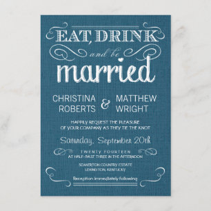 Rustic Burlap Denim Blue Wedding Invitations Kaart