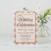 Rustic Burlap Dentelle Mariage Invitations (Debout devant)