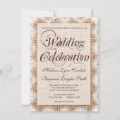 Rustic Burlap Dentelle Mariage Invitations (Devant)