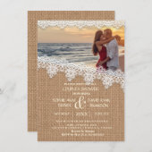 Rustic Burlap dentelle photo Couples Invitation de (Devant / Derrière)
