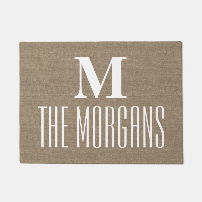 Rustic Burlap Elegant Chic Monogrammed Familie Deurmat (Voorkant)
