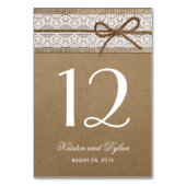 Rustic Burlap Elegant Lace Wedding Table Number Kaart (Achterkant)