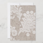 Rustic Burlap  Elegant White Lace Wedding Kaart (Achterkant)