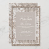 Rustic Burlap  Elegant White Lace Wedding Kaart (Voorkant / Achterkant)