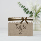Rustic Burlap en Kaart  Lace Table Number (Staand voorkant)