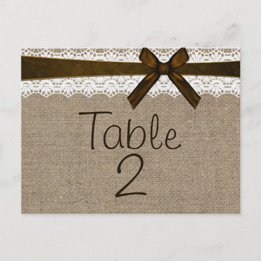 Rustic Burlap en Kaart  Lace Table Number (Voorkant)