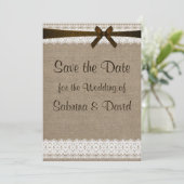 Rustic Burlap en  kant opslaan Datum Save The Date (Staand voorkant)