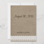 Rustic Burlap en  kant opslaan Datum Save The Date (Achterkant)