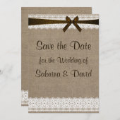 Rustic Burlap en  kant opslaan Datum Save The Date (Voorkant / Achterkant)