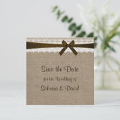 Rustic Burlap en kant opslaan Datum Save The Date (Staand voorkant)