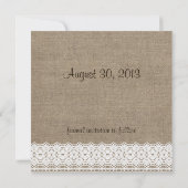 Rustic Burlap en kant opslaan Datum Save The Date (Achterkant)