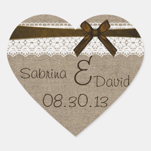 Rustic Burlap en  Lace Envelope Seal Hart Sticker (Voorkant)
