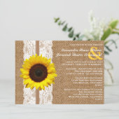 Rustic Burlap en Lace met Sunflower Wedding Kaart (Staand voorkant)