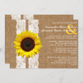 Rustic Burlap en Lace met Sunflower Wedding Kaart (Voorkant / Achterkant)