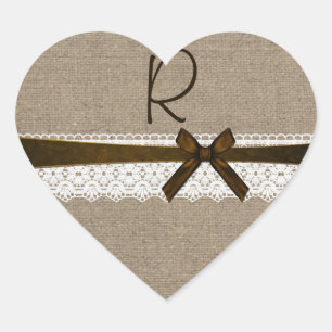 Rustic Burlap en Lace Monogram Envelope Seal Hart Sticker